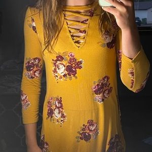 24/7 Maurice’s long sleeve shirt. Dark yellow color with maroon flowers.